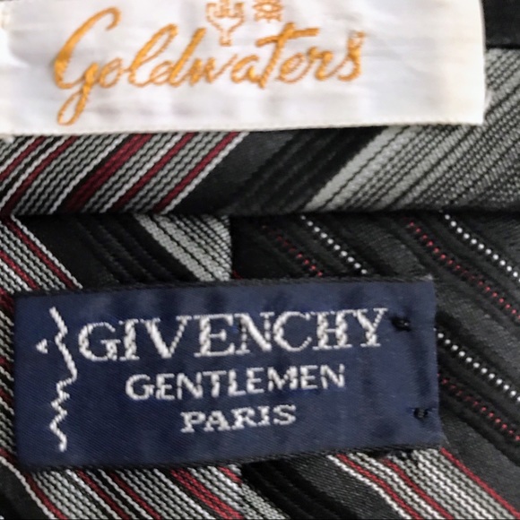 GIVENCHY Dark Gray White Black Thin Red Stripe Tie - Picture 9 of 11